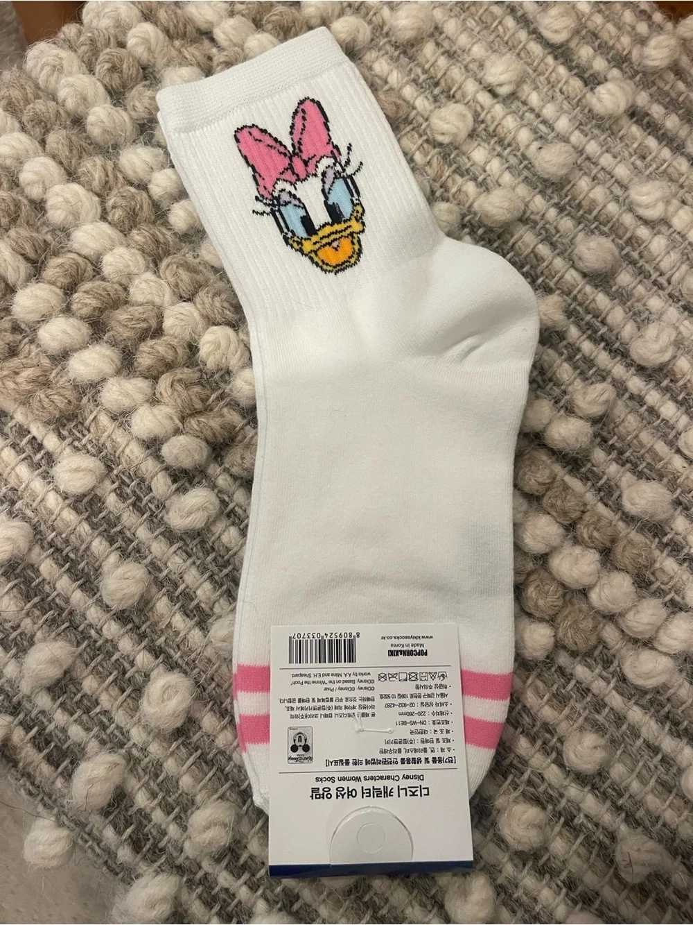 Disney White Crew Socks with Donald Blue & Daisy Pink Accents